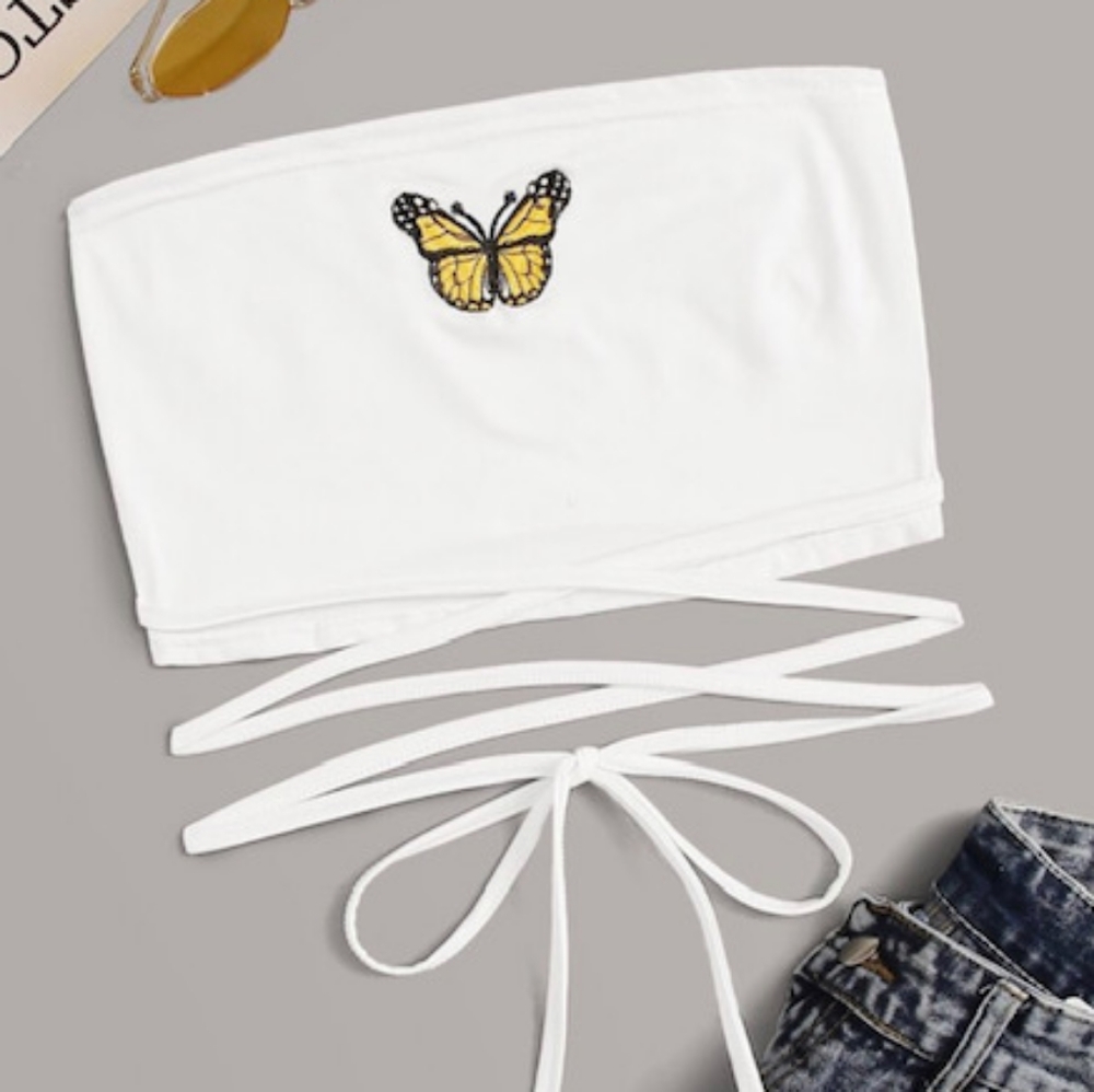 White butterfly tube top